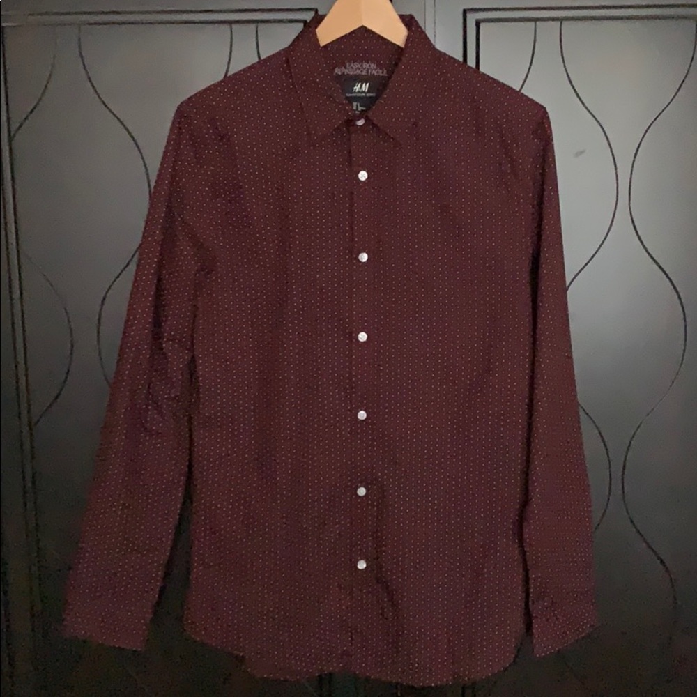 H&M Burgundy Microdot Long Sleeve Button-up Shirt